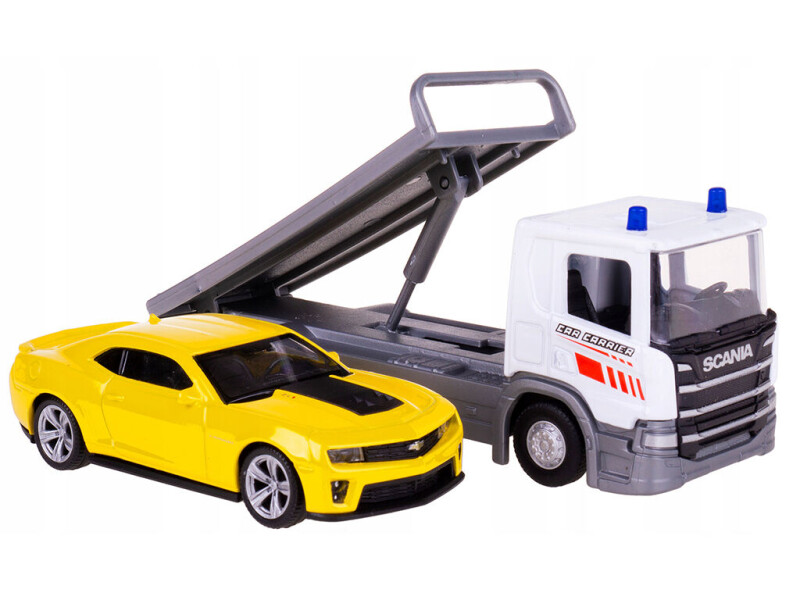 Welly odtahovka Scania P320 + Chevrolet Camaro 1:43